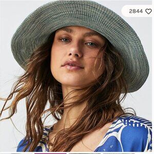 Free People Arrow Woven Packable Hat OS Slate Spring New